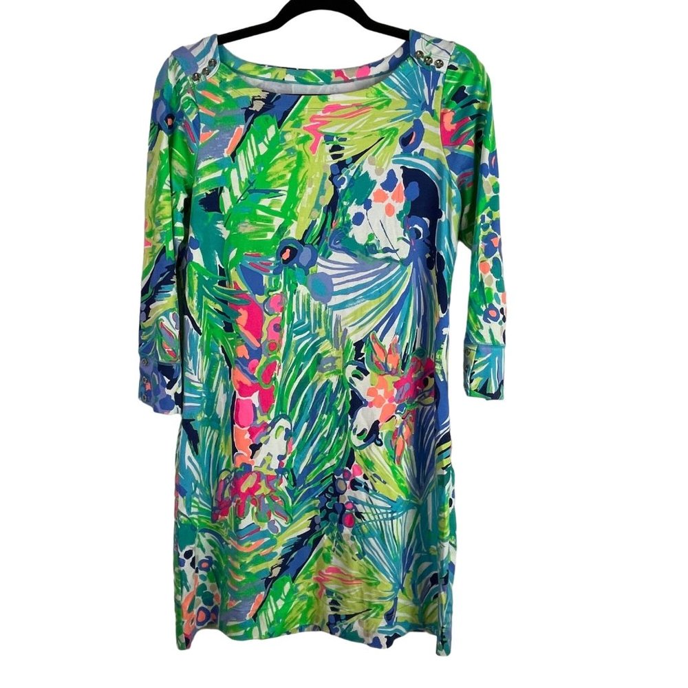 Lilly Pulitzer Sophie Dress Bright Size M Floral Leaves Tropical Pull Over